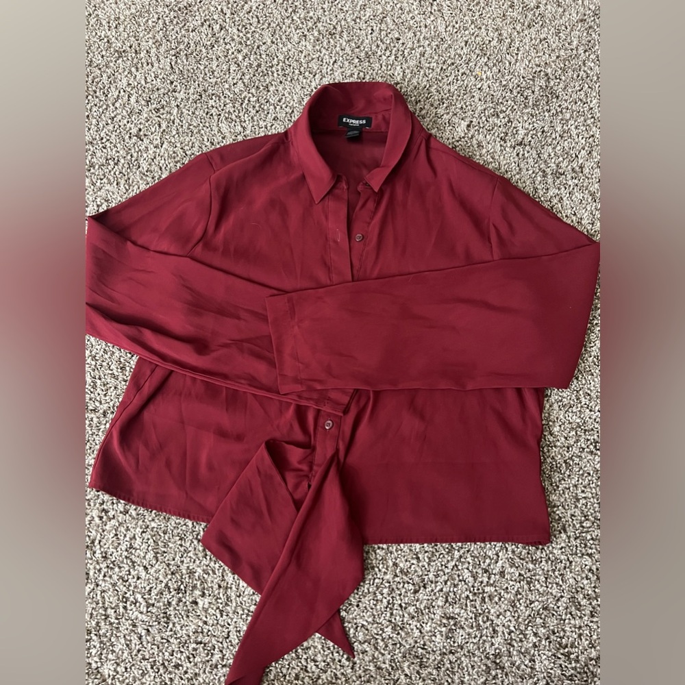 EXPRESS Fitted Satin long Sleeve Button Up Shirt size L.
